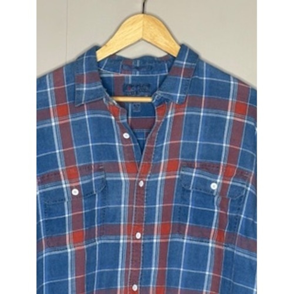 Lucky‎ Brand Mens Classic Fit Plaid Button Down Shirt Blue Red XL Long Sleeve - Picture 2 of 4